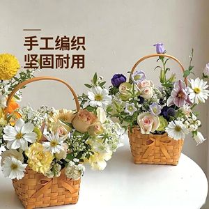 Handmade Woven Flower <b>Basket</b> Rectangle 2.0-3.0L <b>Storage</b> For Wedding Mother's Day Dragon Boat Festival - Product Image 1