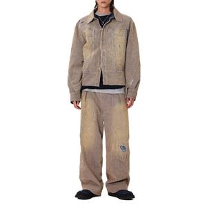 New Arrivals Wholesale Fashion Casual Semi-oversized Fit <b>Corduroy</b> and Denim Fabric Carid Aging Trucker <b>Jacket</b> - Product Image 1