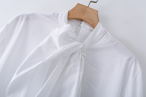 Camicetta <span class=keywords><strong>Elegante</strong></span> da Ufficio Zevity in Cotone Bianco per Donna, Manica Lunga con Fiocco, Camicia Business Personalizzabile con Logo, <span class=keywords><strong>Top</strong></span> Comodo da Donna - Product Image 3