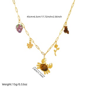 European American Style Stainless Steel Tiger Eye <b>Crab</b> Pendant Necklace With Maple Leaf Rose Charms Cartoon Animal Zodiac - Product Image 4