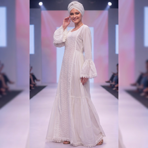 Hermoso Vestido Maxi de Algodón Blanco de Corte Regular con Manga Larga, Bordado de Encaje y Patrón Floral de Lujo, Ropa Étnica Africana - Product Image 6