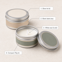 Bougie parfumée personnalisée en boîte argentée de 70g avec service d'étiquetage pour la décoration de la maison en période de fêtes