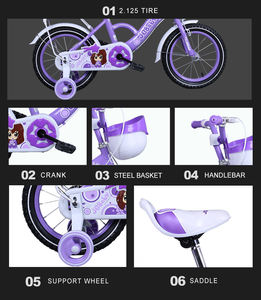 Bicicleta Infantil con Logotipo Personalizado OEM, Bicicleta Infantil Bonita de 12, 14, 16 y 18 Pulgadas <span class=keywords><strong>para</strong></span> Niños de 4 a 7 Años con Ruedas de Entrenamiento - Product Image 5