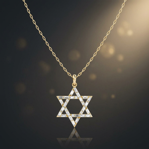 Pendentif Étoile de David en Moissanite, plaqué or massif, serti de diamants taille baguette, bijou religieux unisexe - Product Image 1