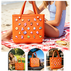 Sac d'été léger en EVA, color-block, structuré, fourre-tout ouvert, tendance, perforé, sac à main élégant, sac seau, deux grandes poches - Product Image 5