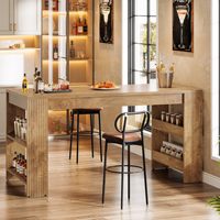 Table de bar style farmhouse SENYU, hauteur comptoir, avec étagères latérales ouvertes, panneau en panneaux de particules, convertible en table à manger moderne