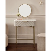 Coiffeuse de style européen personnalisée avec miroir, bois massif, mélamine, design cannelé, tiroir, plateau en quartz, console de maquillage, table à langer