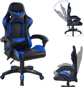 <span class=keywords><strong>Poltrona</strong></span> <span class=keywords><strong>da</strong></span> Ufficio Moderna di Alta Qualità, Nuovo Design Ergonomico, Comoda Sedia <span class=keywords><strong>da</strong></span> Gaming Sportiva Nera e Blu con Ruote - Product Image 1