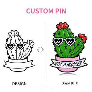 Custom Sharp Prick Cactus Enamel Pin Hug Me Brooch Alloy Accessory Backpack <b>Hat</b> Decor Creative Student Gift Trendy Quote Badge - Product Image 2