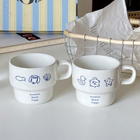 Mug en céramique Niche Ins White Ocean Cartoon Puppy, tasse empilable douce, tasse à eau et à café en céramique petite tortue