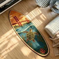 Tapis touffeté en forme de planche de surf, motif tortue de mer vintage, tapis de sol irrégulier en peluche pour salon, chambre à coucher, décoration intérieure