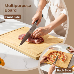 Ensemble de planches à découper en bambou rectangulaires avec rainures pour la cuisine - Product Image 2