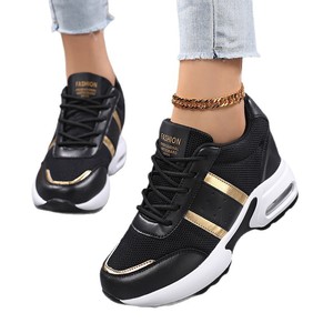 Baskets compensées décontractées à semelle épaisse et coussin d'air, avec empeigne en maille respirante et lacets – Chaussures tendance - Product Image 4