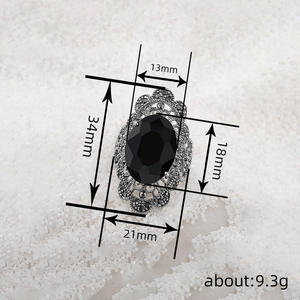 แหวนค็อกเทลผู้หญิงหรูหราพร้อมหินออนิกซ์สีดำรูปไข่ประดับเพชรเครื่องประดับแฟชั่นสำหรับงานปาร์ตี้ T0558 - Product Image 4