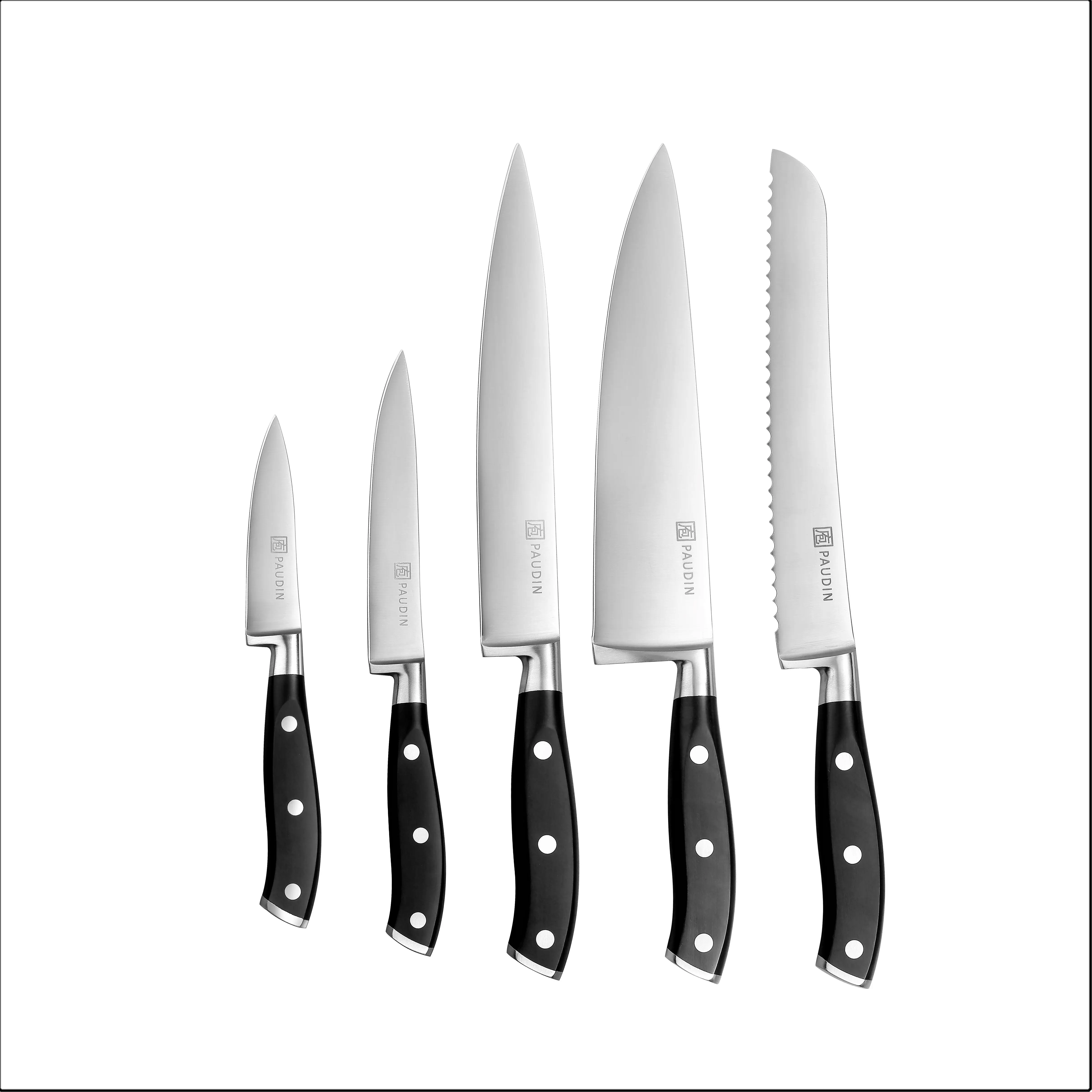 5 pcs Professional German Steel Kitchen Knife Cutlery Set with ABS Plastic Handle Chef Knife Set