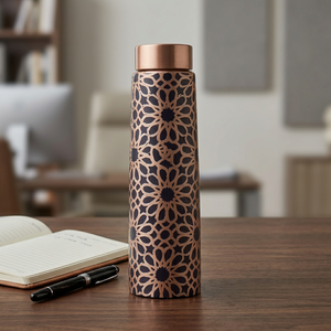 Bouteille d'eau en cuivre à motif oriental, portable, pour usage au bureau, couvercles inclus - Product Image 1
