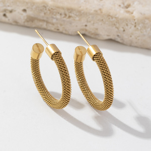 Trending Hoop <b>Earrings</b> Stainless Steel 18K Gold Plated Hypoallergenic <b>Hook</b> Shape Women's Fashion Jewelry - Product Image 1