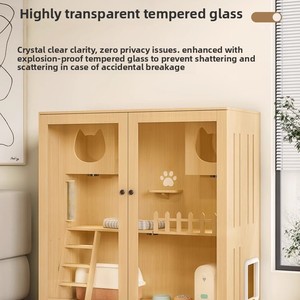 Villa pour chat rectangulaire moderne en bois massif, personnalisable, avec fermeture à poussoir, meuble de maison pour chat, niche intérieure pour chat - Product Image 4
