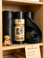 Sacs poubelles noirs à fond plat Teddy Island 90x110cm 80L 1.8Mil, sacs en plastique robustes pour poubelles grandes capacités, rouleau unique
