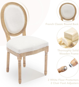 Sedie da Pranzo in Stile Country Vintage in Quercia, Sedie Laterali Durevoli con Schienale Rotondo e Gambe in Legno Massello per Sale da Pranzo e Soggiorni - Product Image 5