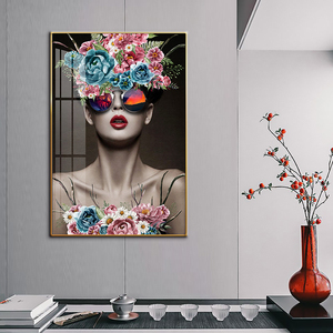 Pittura in porcellana di cristallo di diamante 5D <span class=keywords><strong>fotografia</strong></span> in stile semplice nordico bella donna con fiori decorazione per la casa - Product Image 2