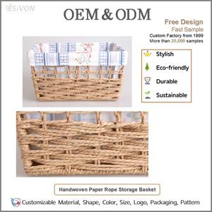 Cesta de Almacenamiento de Cuerda de <span class=keywords><strong>Papel</strong></span> Tejida a Mano con Forro Floral a Cuadros Extraíble, Organizador Rectangular Estilo Rústico, Venta al por Mayor, Personalizable - Product Image 2