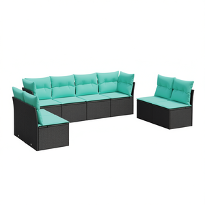 Conjunto de Sofás de Patio de Ratán Sintético Negro con Cojines, Muebles de Jardín para Exteriores, Diseño Contemporáneo, Impermeable - Product Image 1