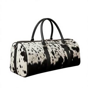 Bolsa de Viaje de Cuero Vacuno, Cierre de Cremallera, Portátil, Vintage, Hecha a Mano, Ligera, Grande - Product Image 1