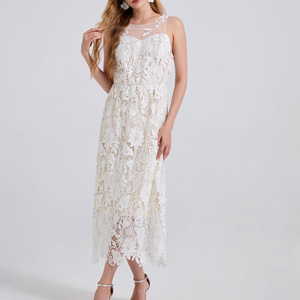 <span class=keywords><strong>Vestido</strong></span> de Verano Personalizado Estilo Vintage con Cintura Imperio, Antiestático, con Tirantes, Encaje <span class=keywords><strong>Guipur</strong></span> y Diseño Adelgazante de Malla con Bordado 3D para Mujer - Product Image 3