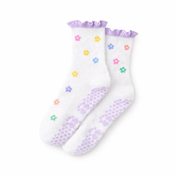 Calcetines de Yoga Antideslizantes para Mujer, con Volantes Florales, para Pilates, Uso Interior y Exterior