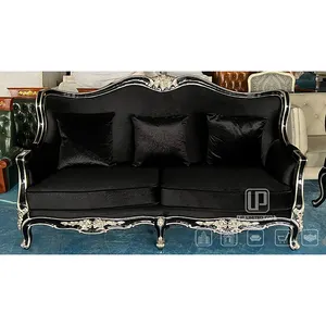 Ручной работы роскошный модный дешевый классический черный бархатный 3-местный диван для домашнего набора