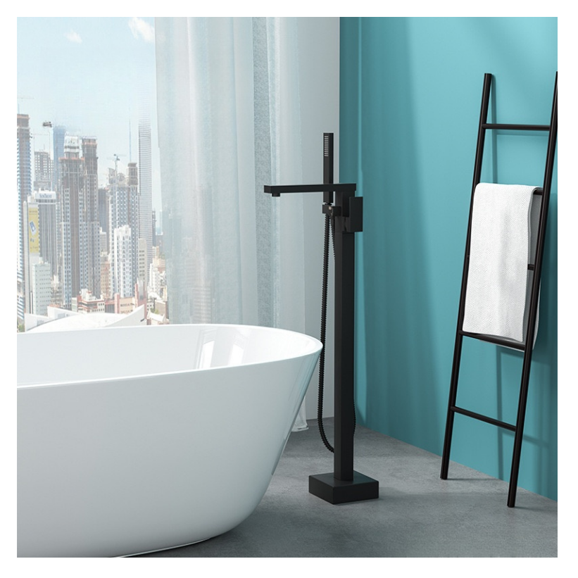 Matte Black Floor Standing Faucet Bathroom Bathtub Shower Faucet Hot Cold Water Rotary Switch Mixer Tap Bath Shower Mixers