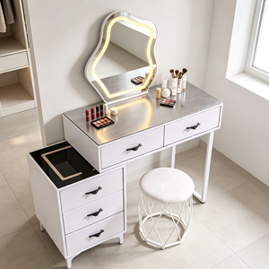 Modern Makeup Vanity <b>With</b> Lighted Mirror <b>Storage</b> Drawers Bedroom <b>Dressing</b> <b>Table</b> <b>With</b> Stool - Product Image 4