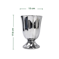 Pot élégant en céramique argenté électroplaqué, finition miroir, à base de trophée côtelée à pétales verticaux, pour la maison et le jardin, avec drainage