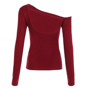 T-shirt élégant à une épaule sans col à manches longues Slim Fit en nylon Impression numérique - Casual Sexy Couleur unie pour femmes - Product Image 6