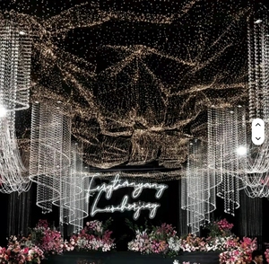 Thiết kế hiện đại đạo cụ đám cưới LED lưới đánh cá trang trí nội thất chuỗi hội trường đám cưới lục giác dây lưới sao trần trang trí - Product Image 1