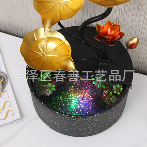 Adorno de Feng Shui con fuente de agua y luces LED para decoración de escritorio de sala de estar, diseño de planta de hierro forjado, paquete de una sola pieza - Product Image 4