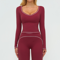 Camiseta Deportiva de Yoga de Manga Larga con Costuras en Contraste, Corte Ajustado, Transpirable, para Deportes al Aire Libre
