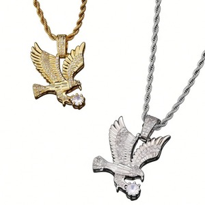 Collar de Hip Hop con Cadena Chapada <span class=keywords><strong>en</strong></span> Oro, Colgante de Águila Voladora, Tótem de Halcón, Cuerda Trenzada, Circonita Cúbica Completa, Joyería Larga Brillante de CZ - Product Image 6