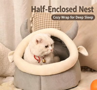 Maison pour chat semi-fermée, pliable, écologique, universelle quatre saisons, lavable, avec lit amovible pour animaux de compagnie, confortable pour les chats