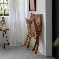 Fauteuil inclinable vintage en bois massif, pliable, style rétro, pour la maison, balcon, en osier, style Wabi-Sabi