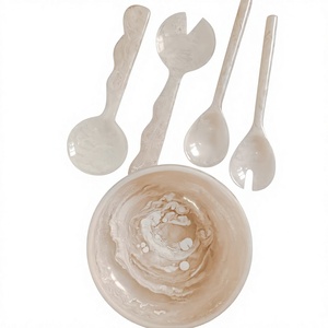 Unique Resin Vanilla Salad Serving Set Colorful Handmade Spoon and Fork Dishwasher Safe for Restaurant <b>Buffet</b> Hotel Home Dining - Product Image 1
