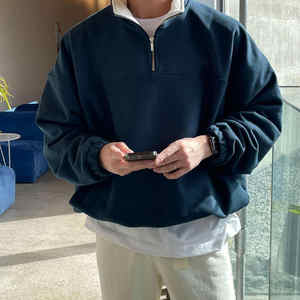 Suéter Americano Vintage para Hombre, con Cierre de 1/4, Holgado, Informal, con Letras, Sudadera con Cuello Redondo, Sudadera con Cierre para Hombre - Product Image 1