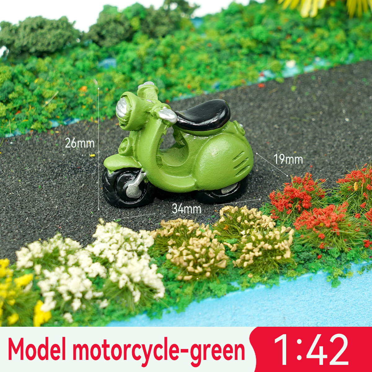 Motocicleta verde a escala 1:42
