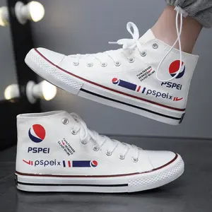 Scarpe alla moda in tela stampata con Co-branding Pepsi bianche e nere scarpe basse in tela da uomo in tela