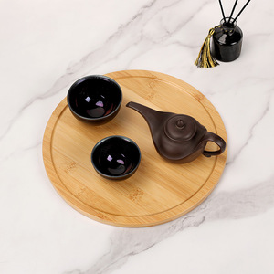 Round Bamboo <b>Tea</b> <b>Tray</b> For Tableware Storage With Teapot And Cups Set - Product Image 4