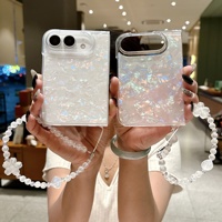 Nouvelle coque de téléphone de luxe à texture nacrée pour iPhone 18 Duo, protection intégrale pliable avec bracelet et chaîne de poignet anti-chute