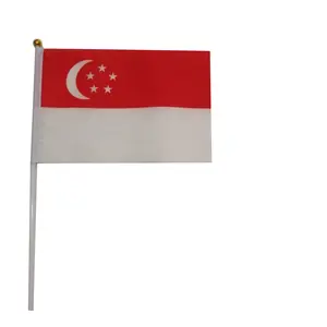 Kustom bendera Singapura nasional bendera melambai 20x28cm layar sutra bendera cetak (kirim tiang bendera 40cm) penjualan terbaik