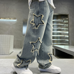 <span class=keywords><strong>Jeans</strong></span> da <span class=keywords><strong>Uomo</strong></span> a Gamba Dritta e Larga con Ricamo a Stella Colorata, Pantaloni in Denim Stile <span class=keywords><strong>Boyfriend</strong></span> Casual High Street - Product Image 2
