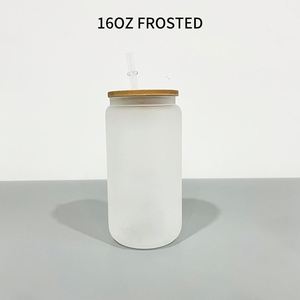 Paquete de 50 Vasos de Cerveza Transparentes Esmerilados de 16 oz para Sublimación, con Tapa de Bambú y Pajita, para Regalos Personalizados - Product Image 4